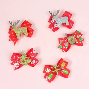 Détails de cinq pinces à cheveux de Noël festives avec motifs de rennes et de Père Noël
