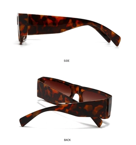 Side and back views of tortoiseshell rectangular sunglasses with thick frame design