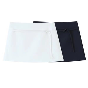 High Waist Polyester Mini Skirt With Matching Belt Metal Buckle Elegant Casual Solid Color Streetwear For Women