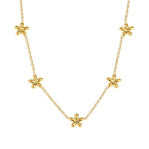 Collier en acier inoxydable plaqué or 18 carats avec cinq pendentifs fleurs élégants