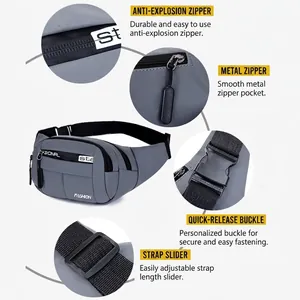 Waterproof large capacity grey waist bag with adjustable strap and fashion logo