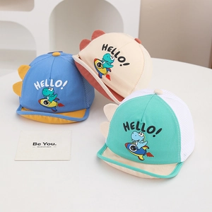 Baby Peaked Mesh Cap Cotton Polyester Breathable Sun Protection Cartoon Dinosaur Rocket Toddler Baseball Hat