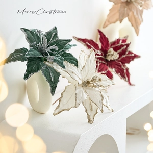Velvet artificial poinsettia Christmas tree flowers with sequins in multiple colors