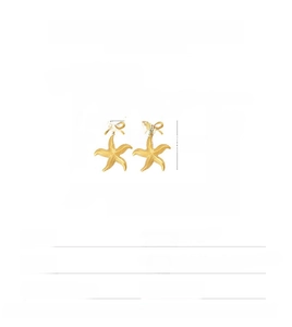 Detailed dimensions of gold starfish earrings with bow detail showing 45mm height