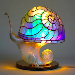 Lampe de table décorative en forme d'escargot avec coque multicolore et port USB