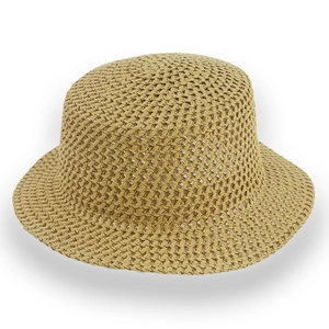 Close-up of the breathable woven paper braid texture on a khaki Panama sun hat