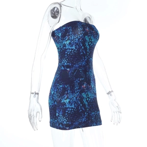 Detail of bodycon mini dress with abstract leopard print on stretch fabric