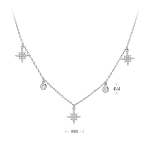 Detail view of S925 silver necklace featuring 9mm star pendants and 4mm round zircons