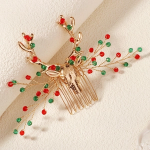 Golden reindeer antler hair comb with red and green beads for Christmas festive styling