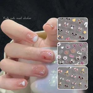 3D embossed cute animal nail stickers featuring cats, paws and rabbits for DIY manicures