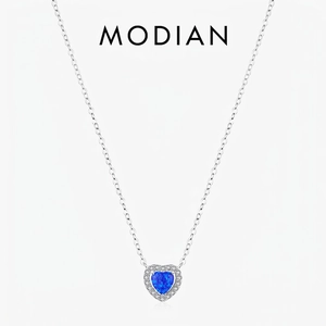 Collier Pendentif Coeur En Argent Sterling 925 Opale Bleue Zircone Cubique Blanche Bijoux Élégants Pour Femmes