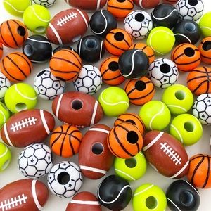 Mix of 50 sports ball acrylic beads including basketball and soccer for DIY jewelry making
