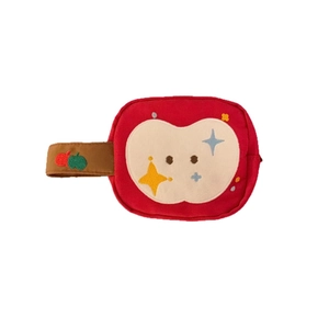 Cute red fabric storage bag with apple embroidery and wrist strap for cameras