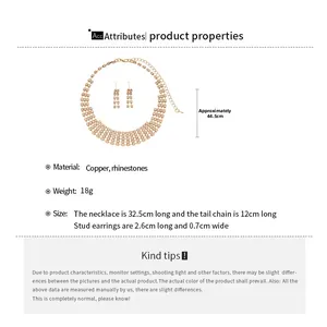 Detail showing dimension of 44.5cm length on luxury rhinestone fringe necklace set