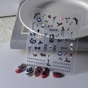 Gothic Dark 5D Embossed Nail Stickers 3D Relief Self Adhesive Waterproof Bow Skull Cross Nail Art Decoration For Women