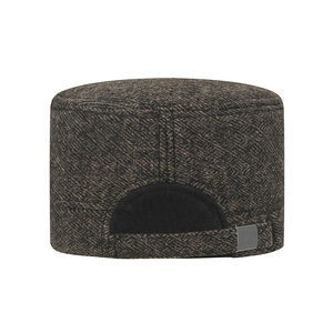 Winter men's flat top wool cap with ear protection and adjustable buckle back view