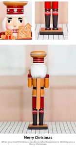 Detail view showing wooden nutcracker's back lever and painted craftsmanship texture