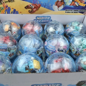 Marine organism building blocks set showing 12 collectible sea creature toy capsules