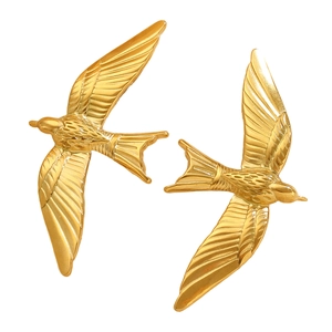 Elegant gold bird earrings with wing texture and minimalist flying swallow design