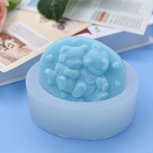 Silicone mold for DIY baking and soap making featuring two bears with heart embossed pattern