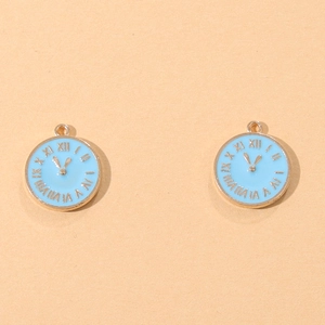 Gold-plated alloy clock pendants with blue enamel dial and Roman numerals DIY accessories