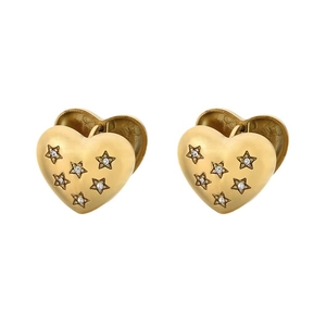 Polished 18K gold-plated stainless steel heart-shaped earrings with star-patterned crystals