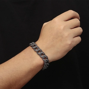 Vintage oxidized stainless steel Cuban link bracelet for men with rugged spotted finish