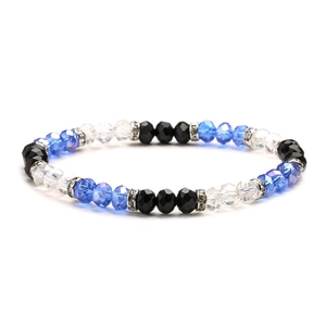 Multi-color 6mm crystal glass beaded bracelet with sparkling blue and black faceted beads