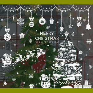 White Christmas window static stickers featuring Santa, reindeer, and snowflakes patterns