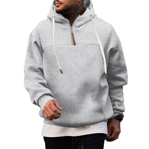 Grijze zware herenhoodie met fleecevoering, halve rits en een handige kangoeroezak