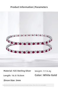 Detailed macro view of 925 sterling silver tennis chain with 3mm red cubic zirconia stones