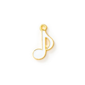Elegant gold-plated music note charm with white enamel filling for DIY jewelry making