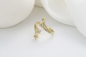 Macro detail of S925 sterling silver star ring with shimmering zircon stones