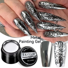 Macro shot of 7ml silver metallic painting gel with high-gloss mirror effect on long nails