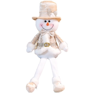 Christmas snowman plush doll with champagne gold outfit and long dangling legs