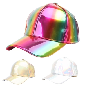 Holographic Baseball Cap PU Leather Metallic Laser Rainbow Shiny Sun Hat Adjustable Hip Hop Streetwear For Men Women