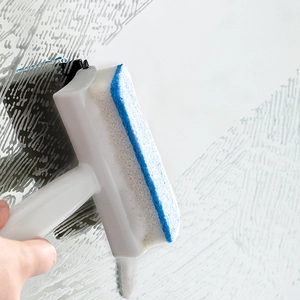 Multi-functional 2-in-1 glass window squeegee with sponge brush for tile and mirror cleaning