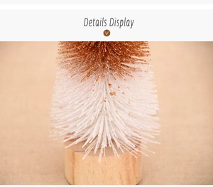 Close-up of dual-tone glitter Christmas tree decoration with natural wooden base