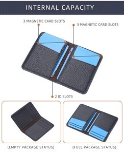 Detail showing internal structure of lychee texture leather wallet with 8 card slots