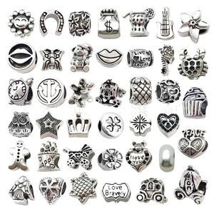 Variety set of vintage silver alloy large hole beads with heart and star patterns