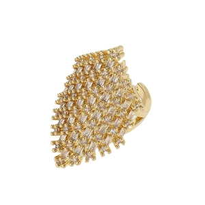 Luxury gold adjustable ring with leaf shape design and shimmering cubic zirconia crystals