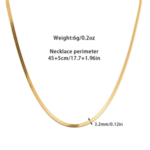 Detailed view of 3.2mm gold snake chain necklace with size and weight measurements