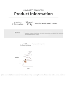 Size chart showing 21.9g weight and 98cm length for the wooden horse pendant necklace