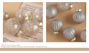 Detail of silver sequined and transparent Christmas ornaments for holiday tree decoration