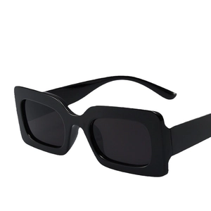 Classic black square thick-frame sunglasses with high-gloss finish and dark lenses