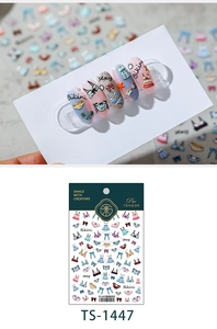 Vue détaillée des stickers ongles Hawaii Party avec motifs bikini, lunettes et étoiles