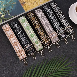 Bohemian Ethnic Woven Bag Strap Replacement Wide Adjustable Shoulder Strap For Crossbody Bags With Metal Buckles