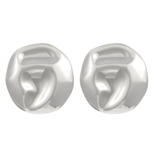 Detail of silver irregular organic spherical earrings with modern metallic texture