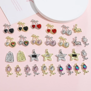 Y2K style silver pendants with cherry, bunny, and tulip designs for DIY jewelry making