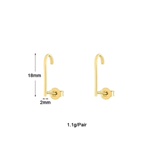 Macro detail of gold geometric hoop earrings showing 18mm height and 2mm width dimensions